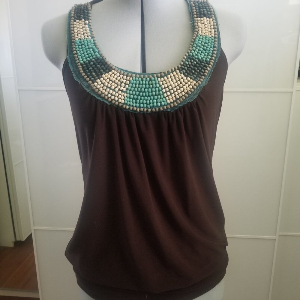 Fleurish Beaded Neck Sleeveless Top